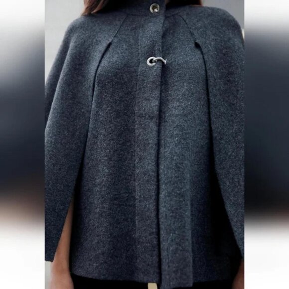 ZARA KNIT CAPE COAT - Picture 3 of 6